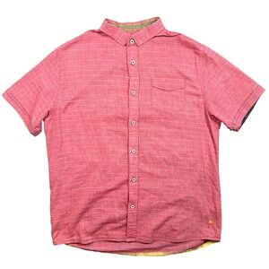 Descendant of Thieves Button Up Mens Large Red Striped Rayon